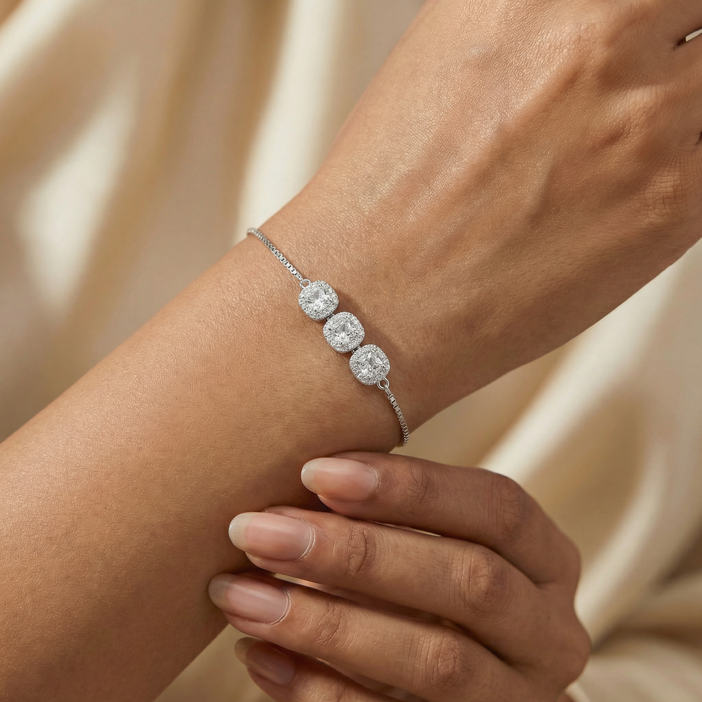 Silver Triple Circle Solitaire Bracelet