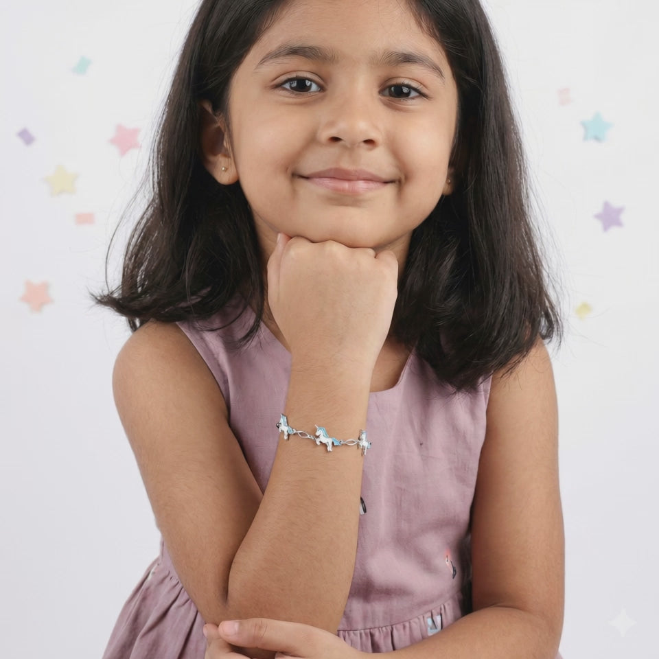 Silver Blue Unicorn Kids Bracelet