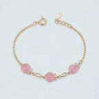 Silver Pink Enamel Kids Bracelet Gold Plated