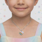 Silver Purple Enamle Heart Kids Necklace