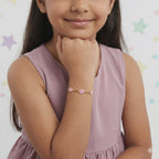 Silver Pink Enamel Kids Bracelet Gold Plated