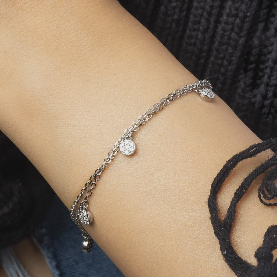 Double Layered Hanging Beads Silver Bracelet