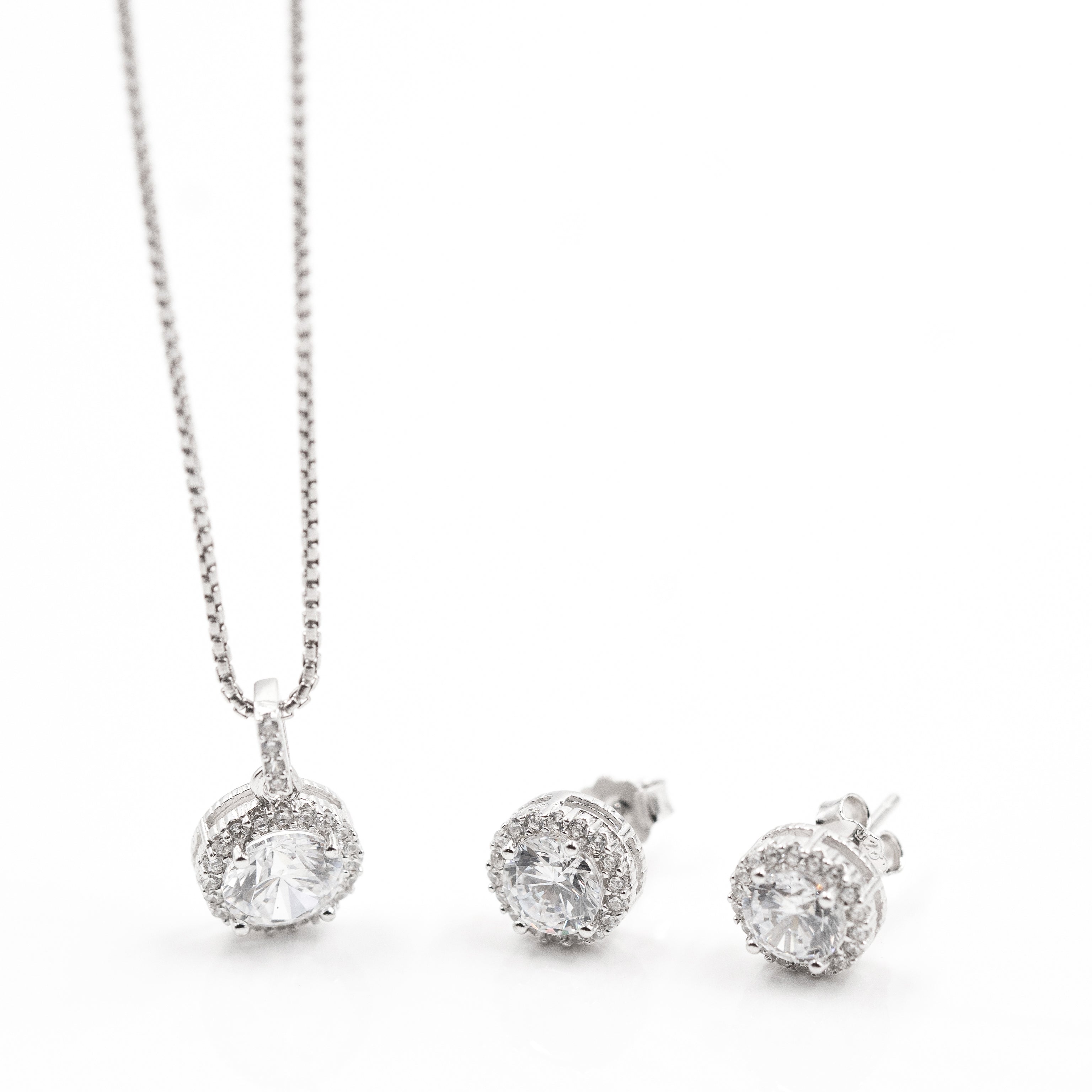 Silver Radiant Round Solitaire Jewelry Set