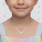 Silver Blue Unicorn Kids Necklace