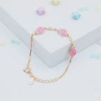 Silver Pink Enamel Kids Bracelet Gold Plated