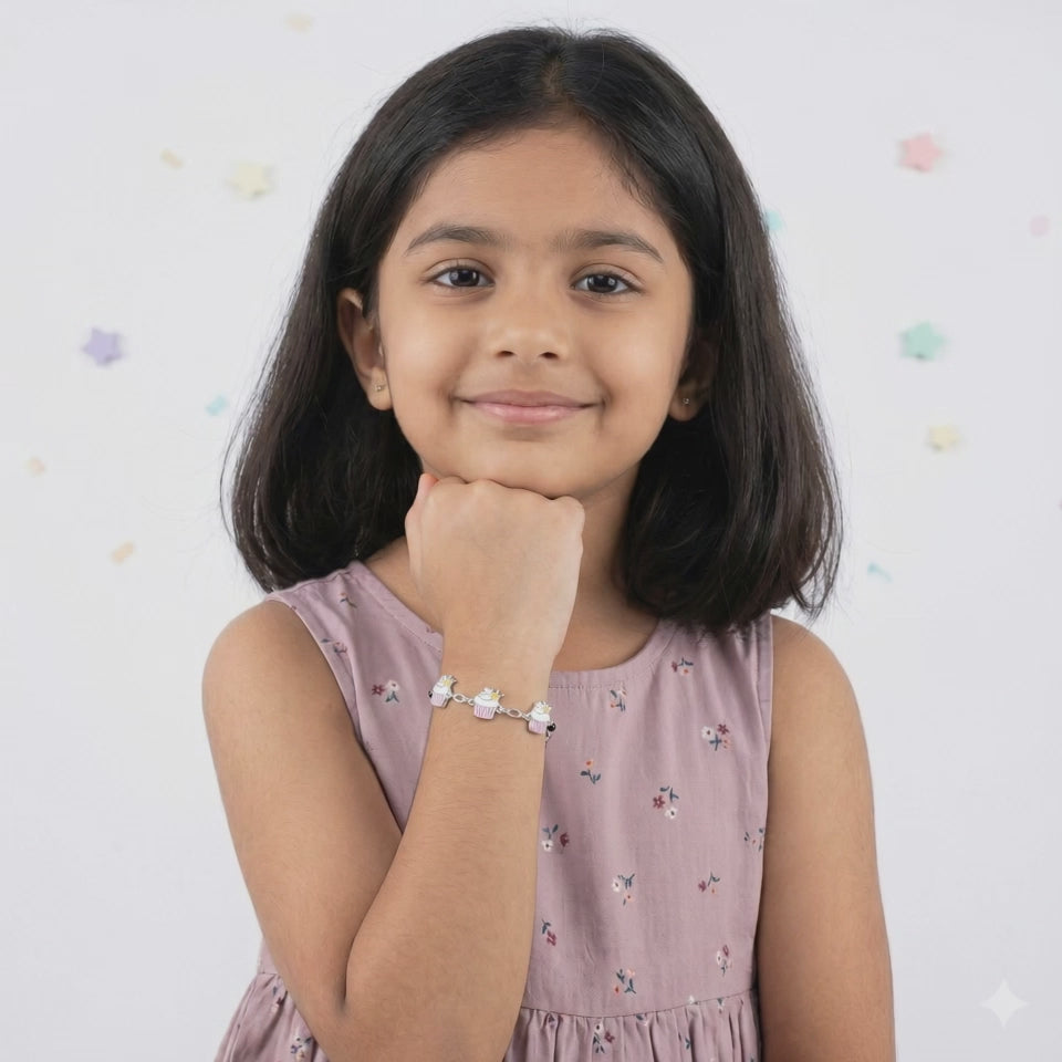 Sliver Enamel Cupcake Kids Bracelet