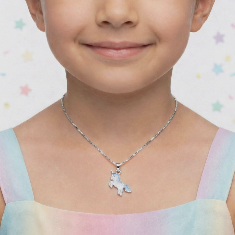 Silver Lightgreen Unicorn Kids Necklace