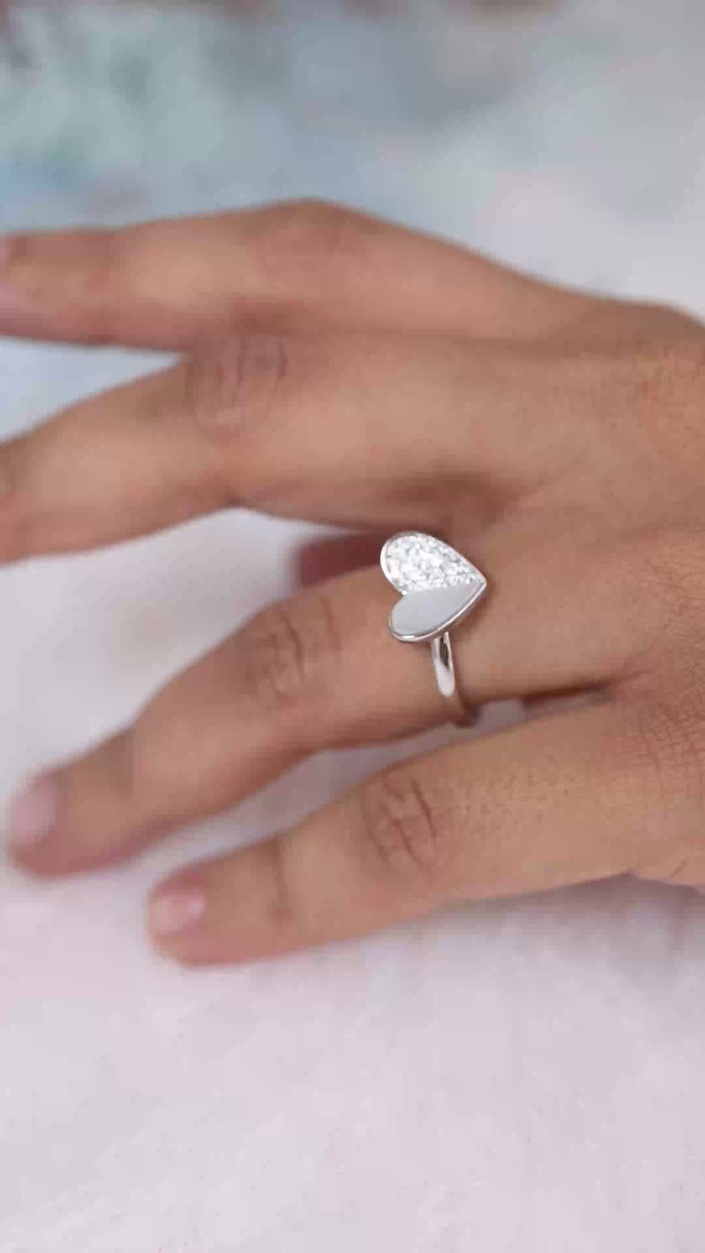 Heart MOP Silver Adjustable Ring