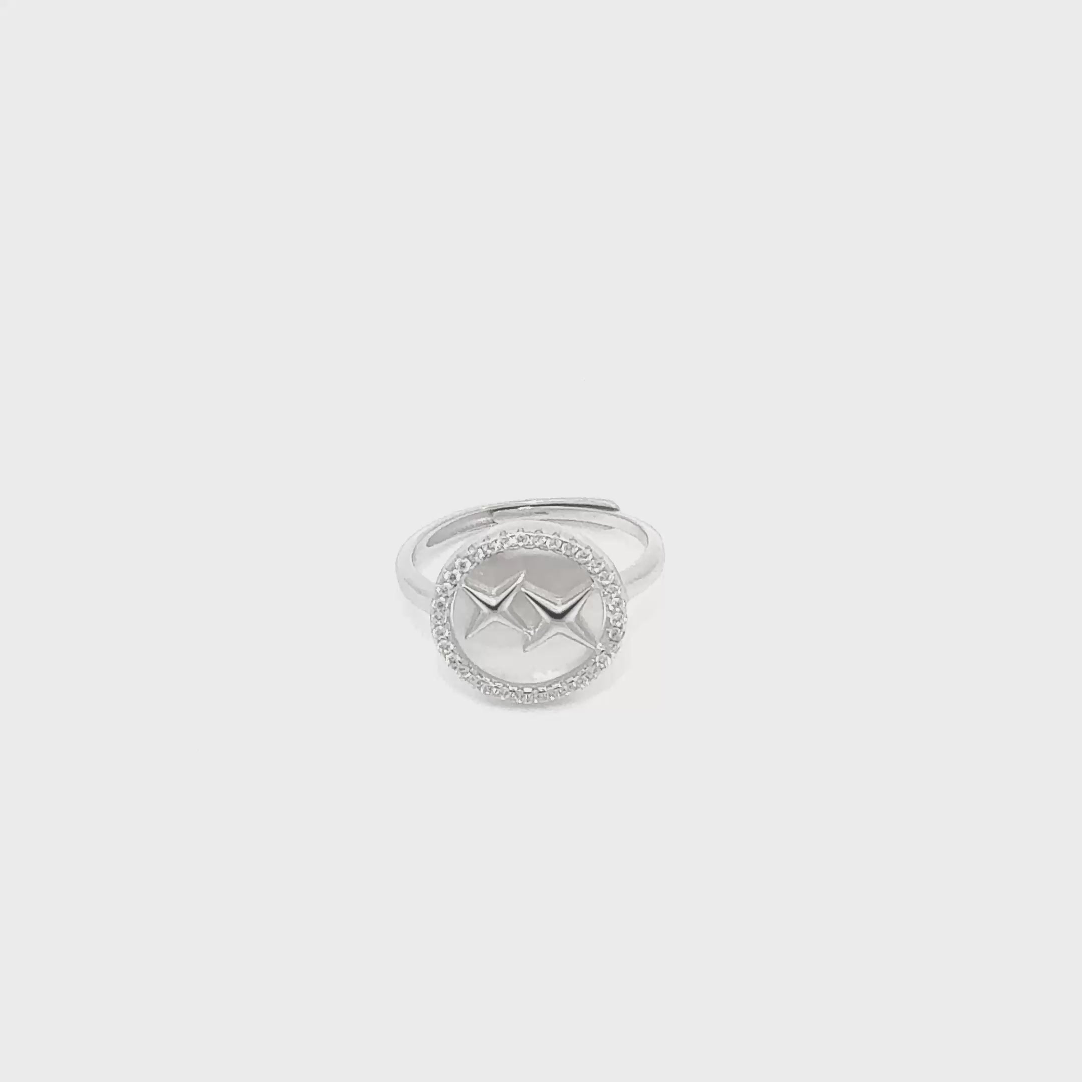 Double Starred Round Silver Adjustable Ring