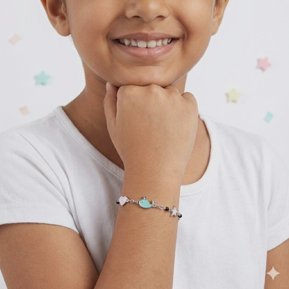 Silver Blue Dolphin Kids Bracelet