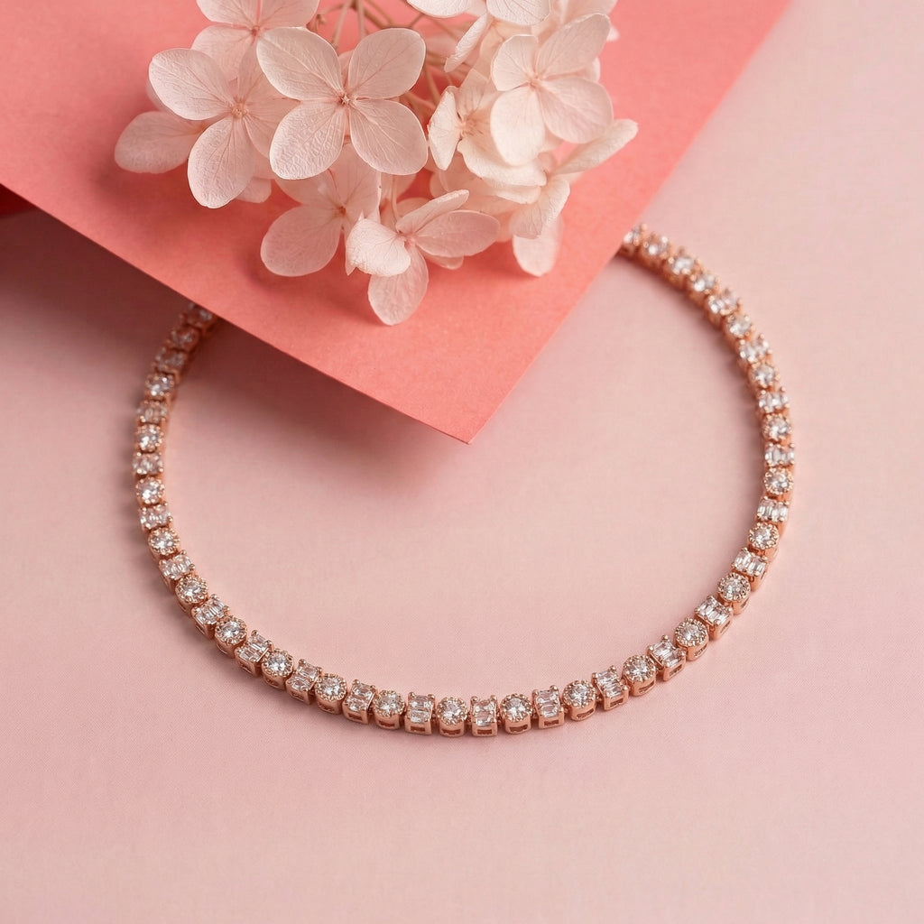 Rosegold Diamond Round Rectangle Tennis Bracelet
