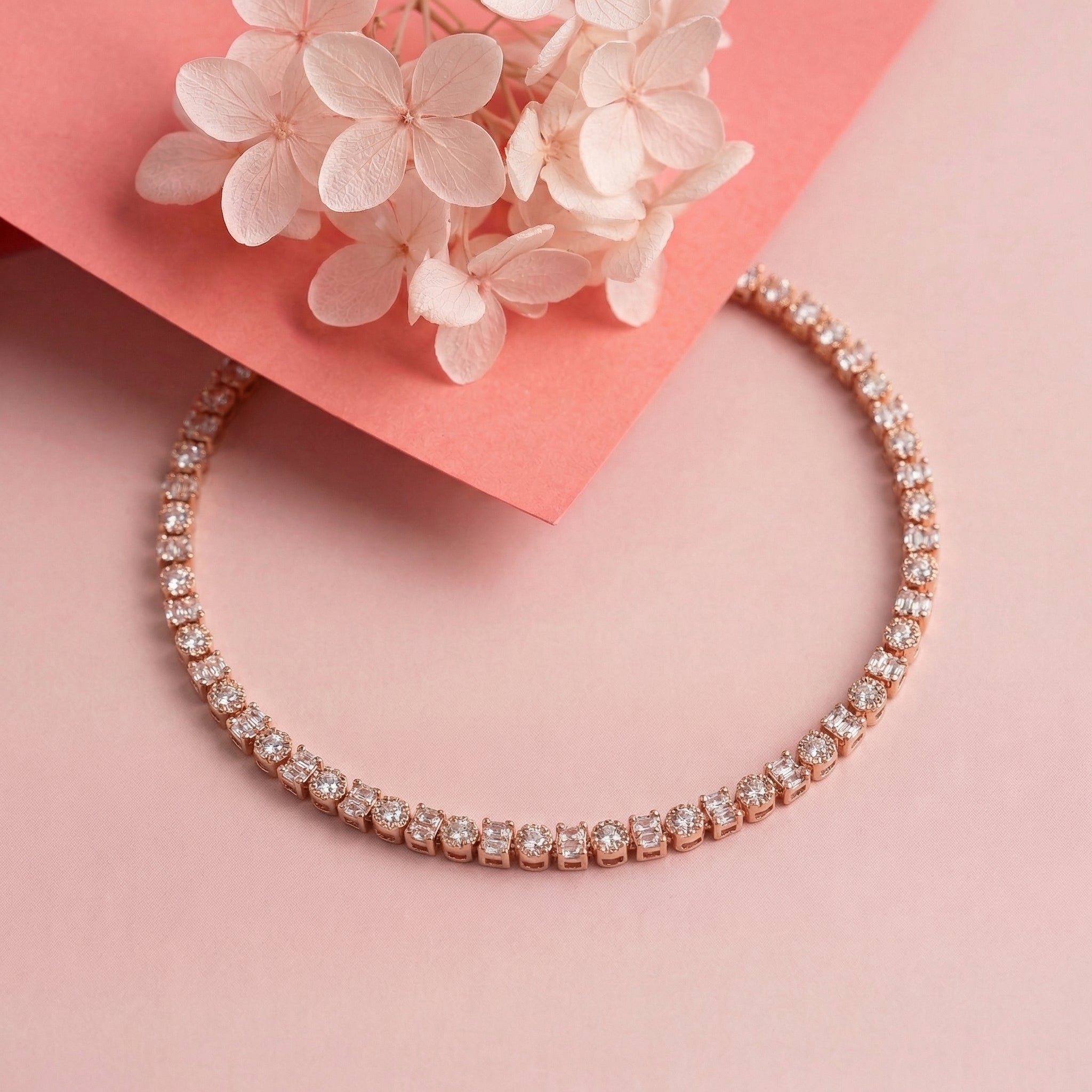 Rosegold Diamond Round Rectangle Tennis Bracelet