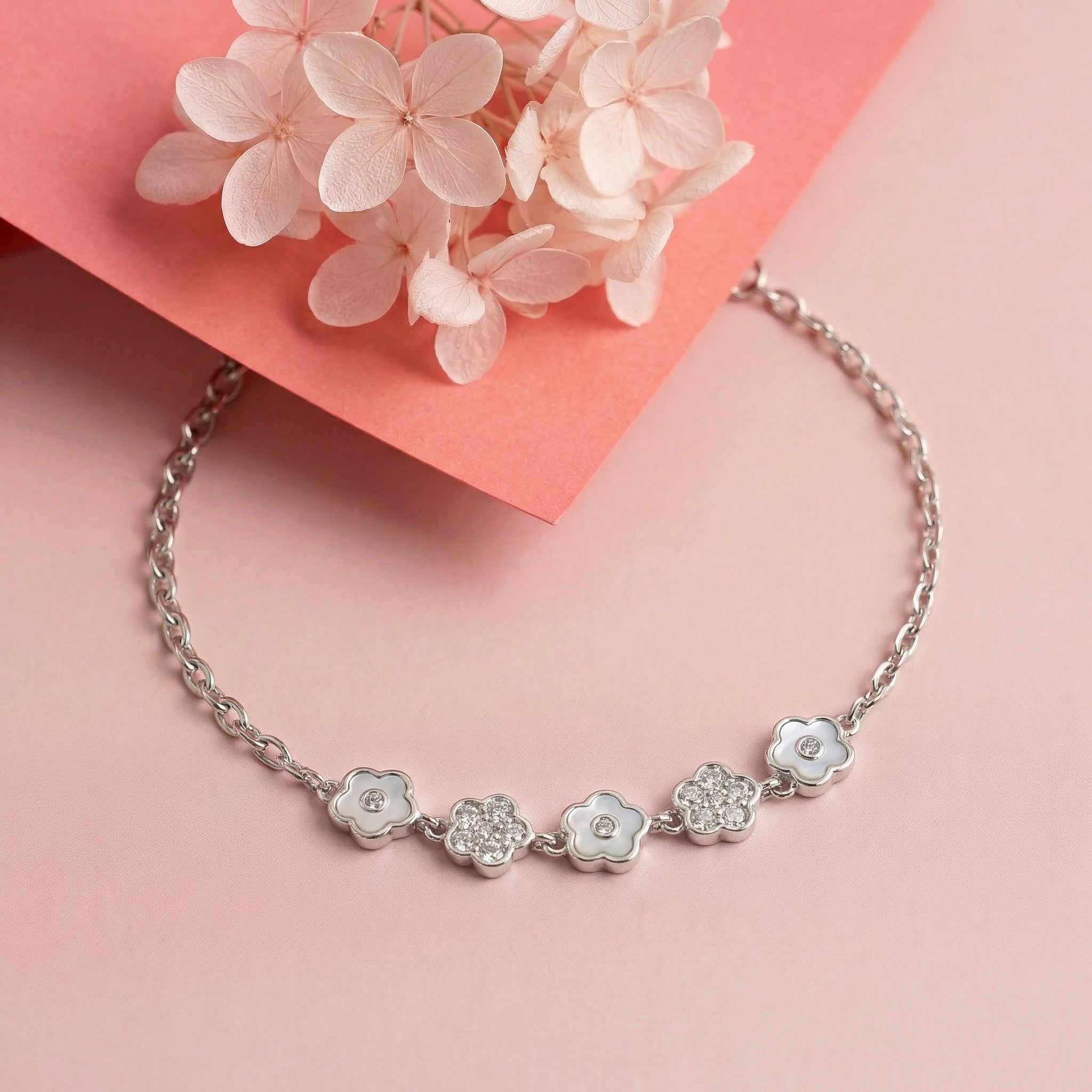 Silver Blooming Diamond Enamel Bracelet