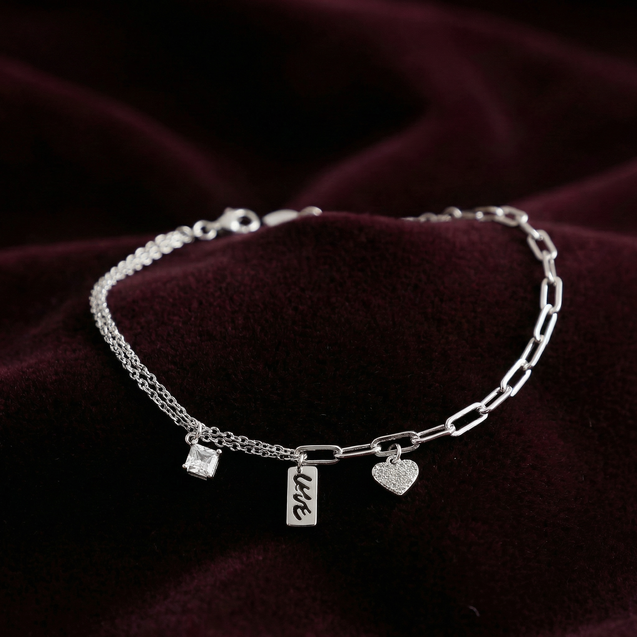 Silver Love-Inscribed Delicate Bracelet