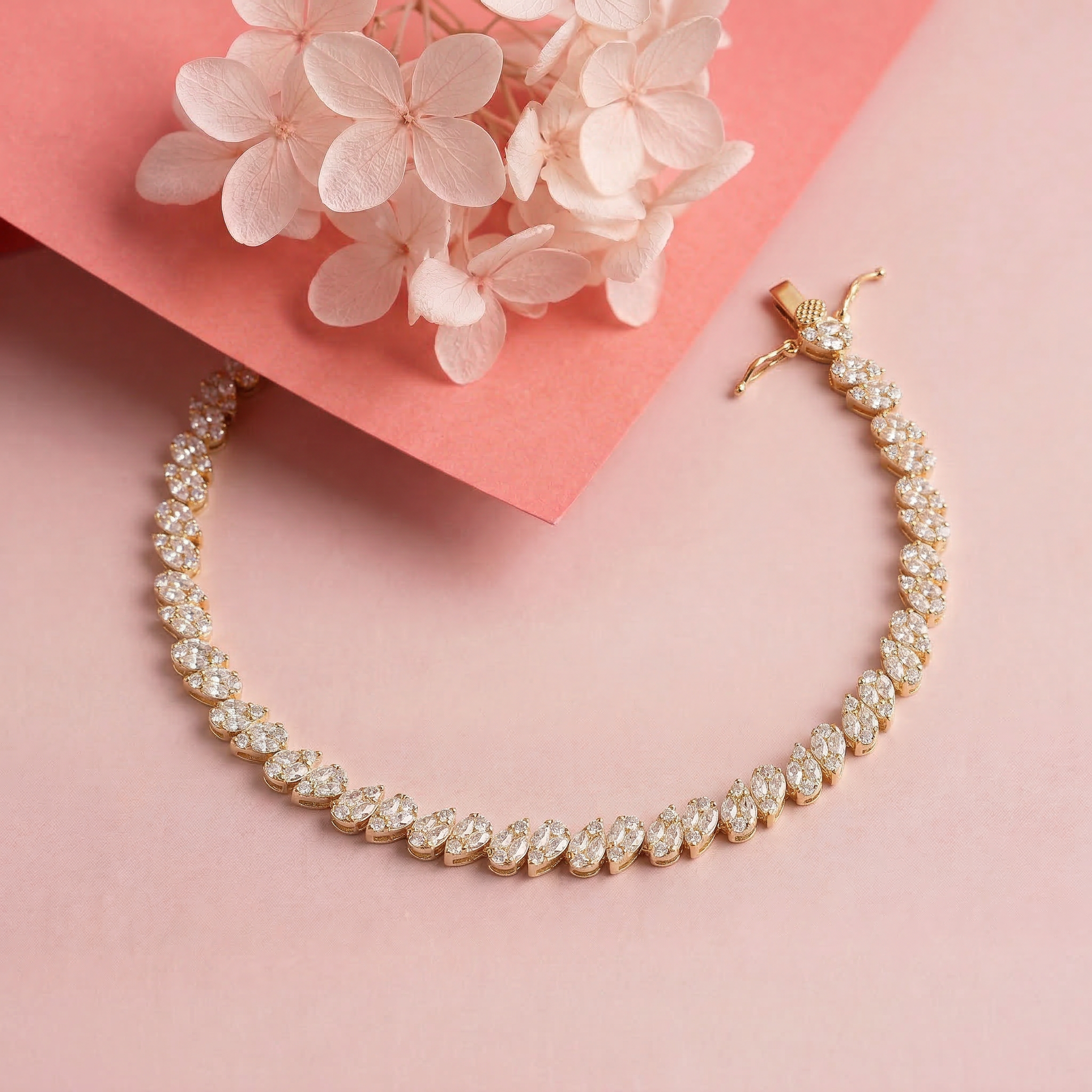 Rosegold Zircon Leafy Tennis Bracelet