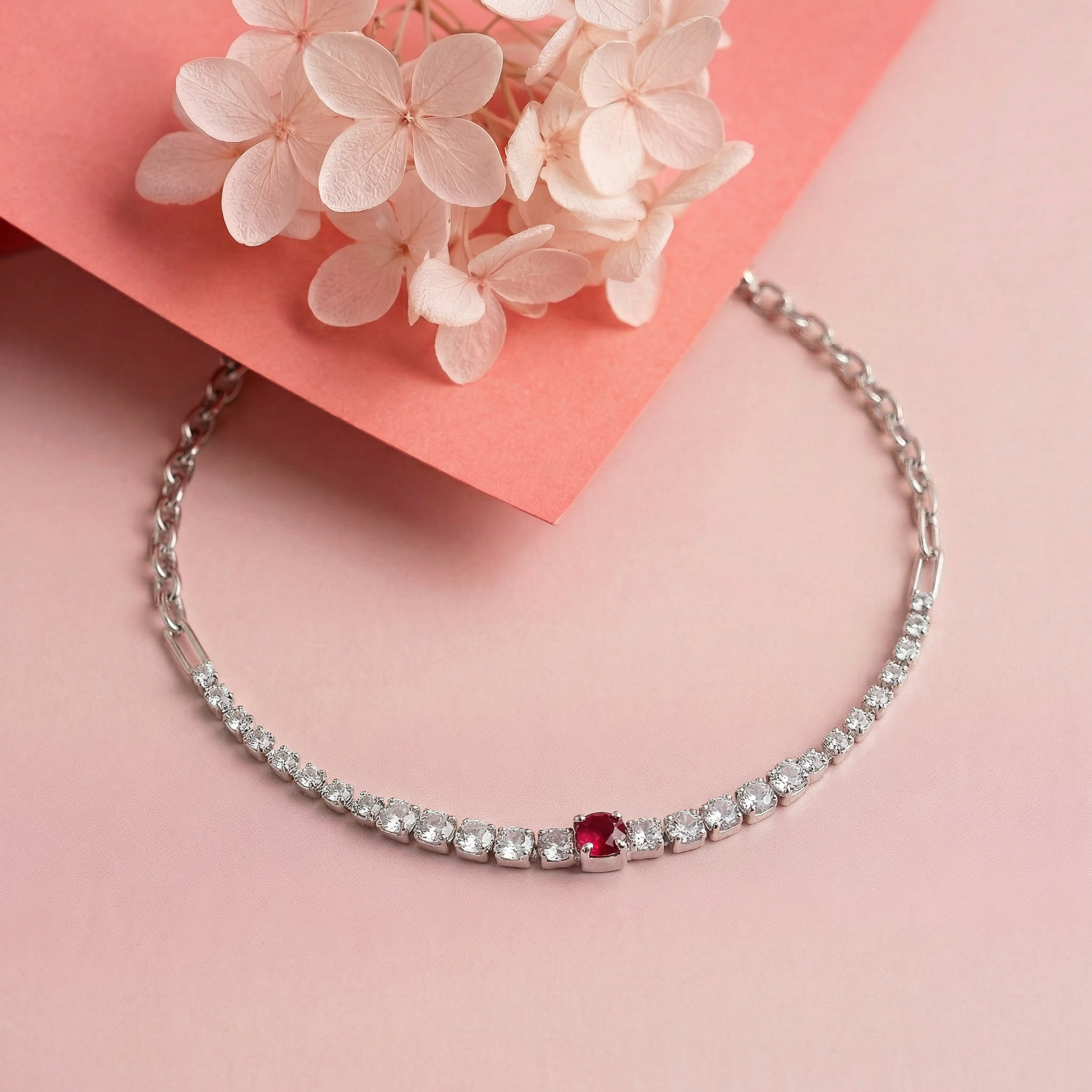 Silver Pink Petite Sparkle Tennis Bracelet