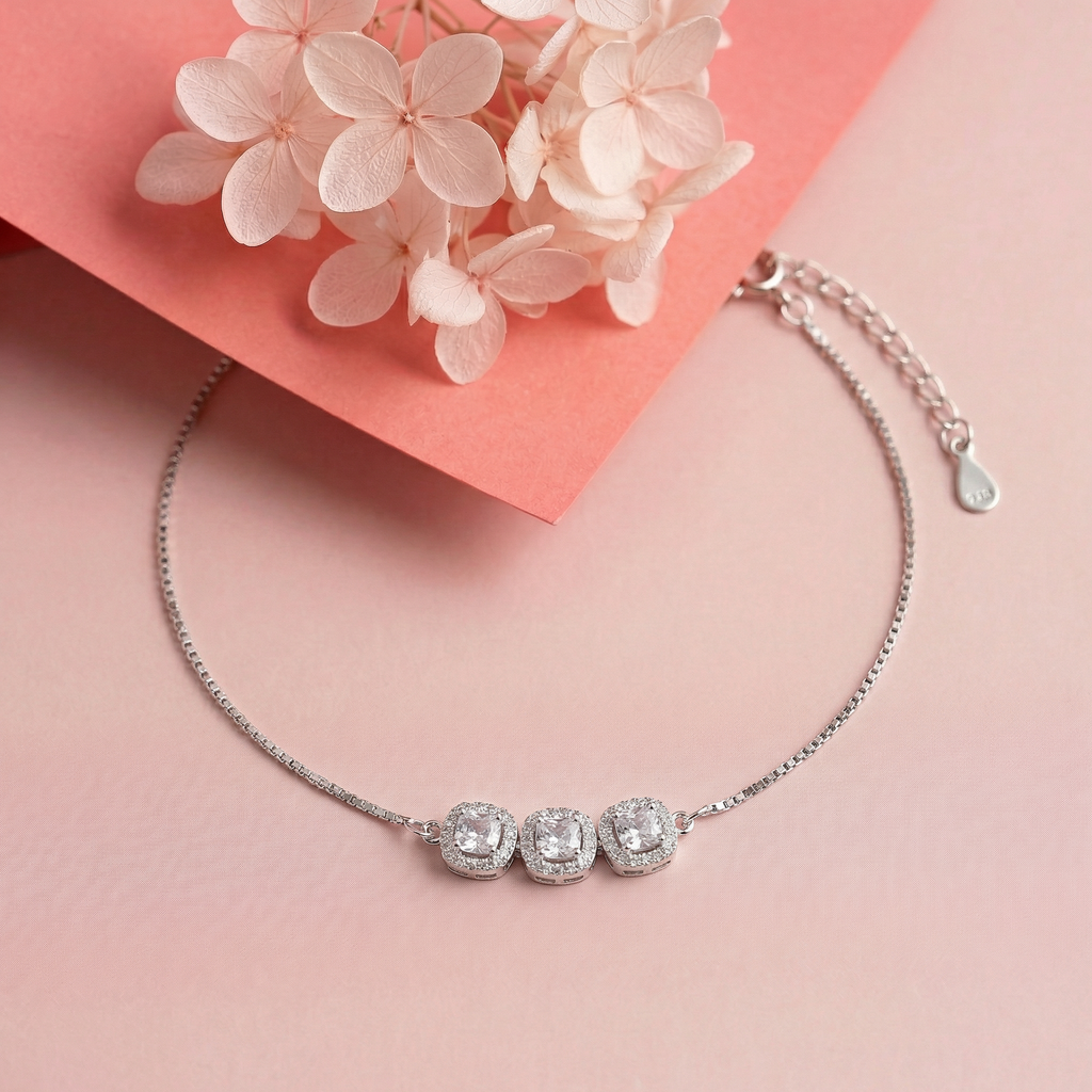Silver Triple Circle Solitaire Bracelet