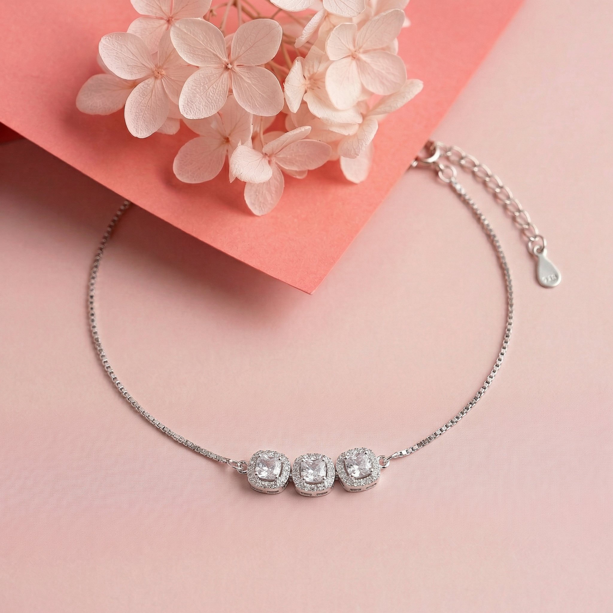 Silver Triple Circle Solitaire Bracelet