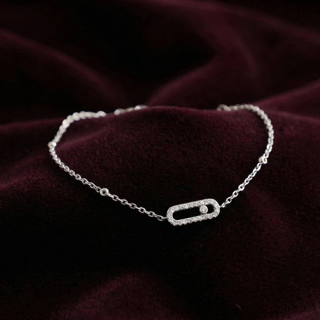 Silver Diamond Rectangle Delicate Bracelet