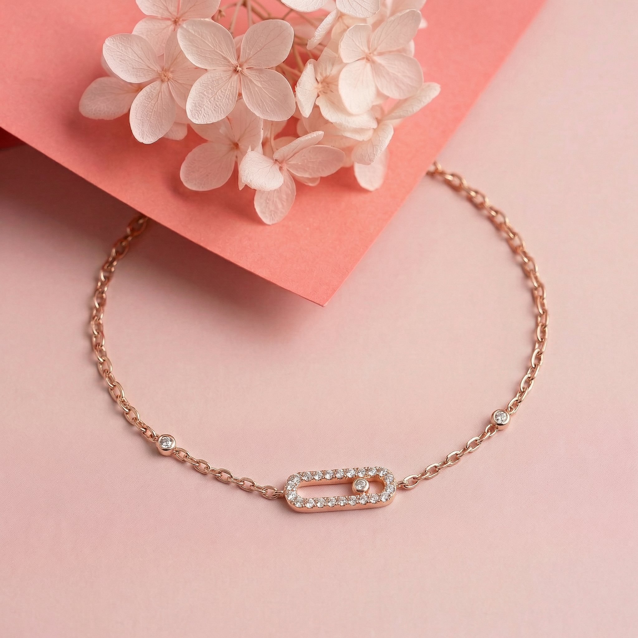 Rose Gold  Diamond Rectangle Delicate Bracelet
