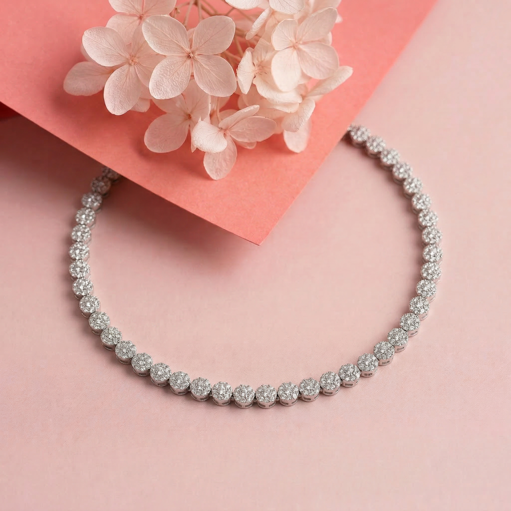 Silver Medium Floral Tennis Bracelet