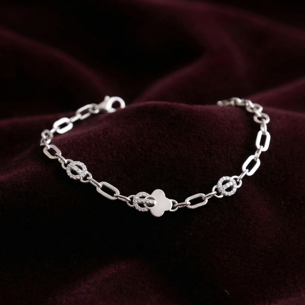 Floral Matt Silver Chained Bracelet