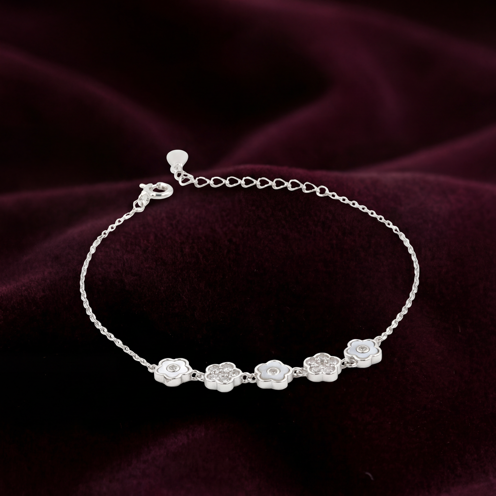 Silver Blooming Diamond Enamel Bracelet