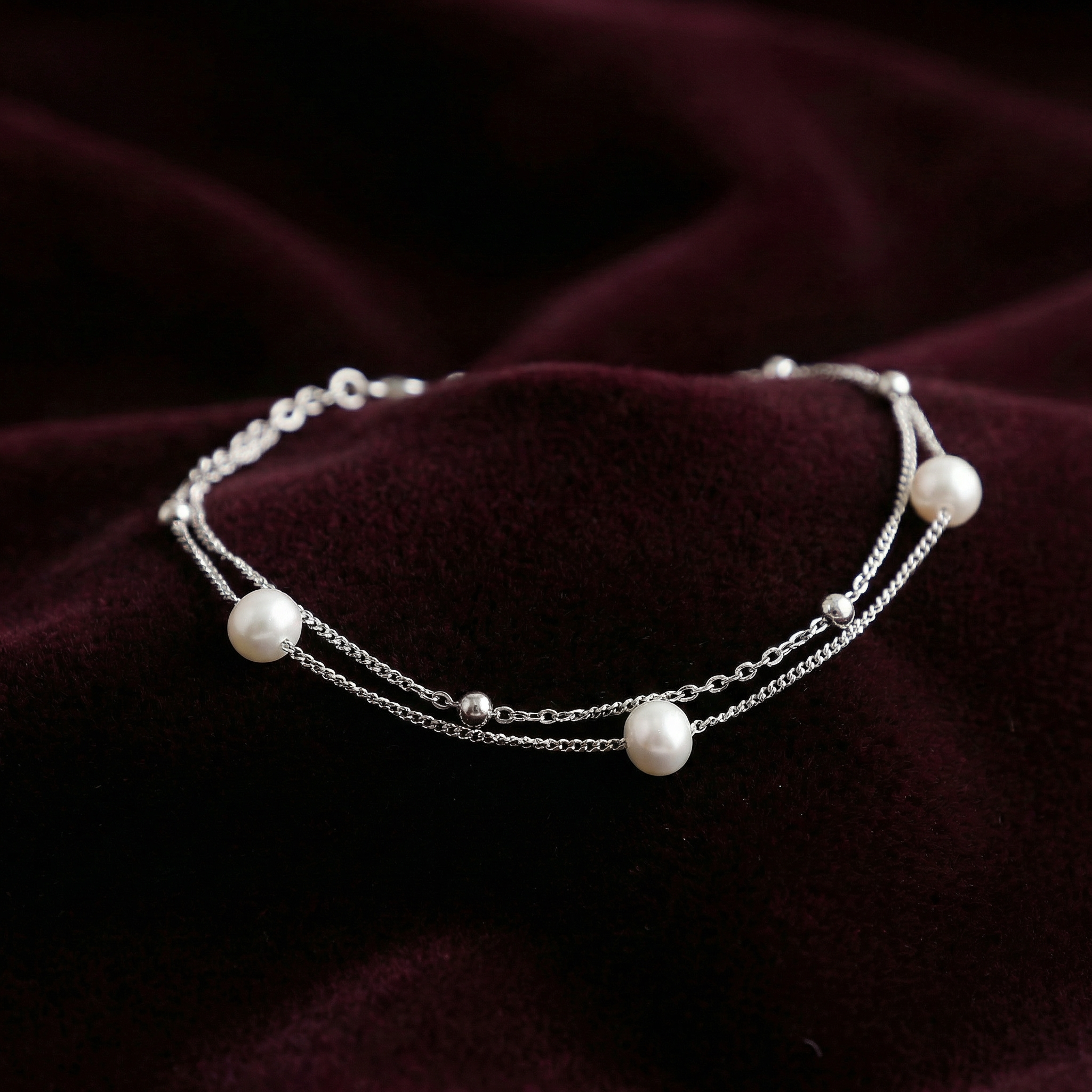 Silver Dual Delight Pearl Bracelet