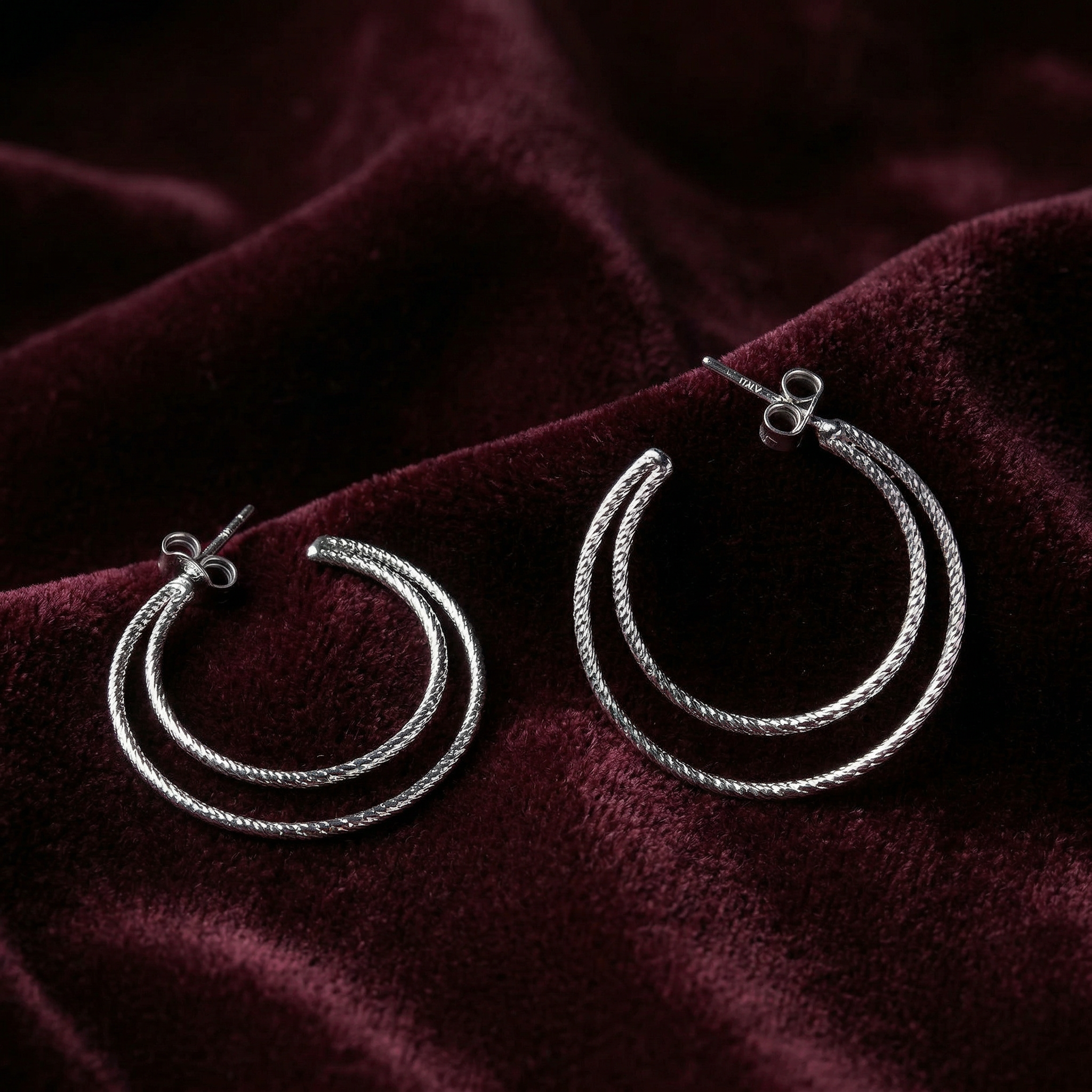 Silver italian double loops earrings