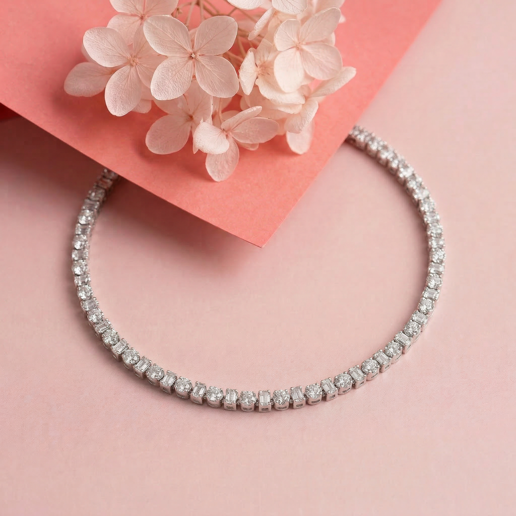Silver Diamond Round Rectangle Tennis Bracelet