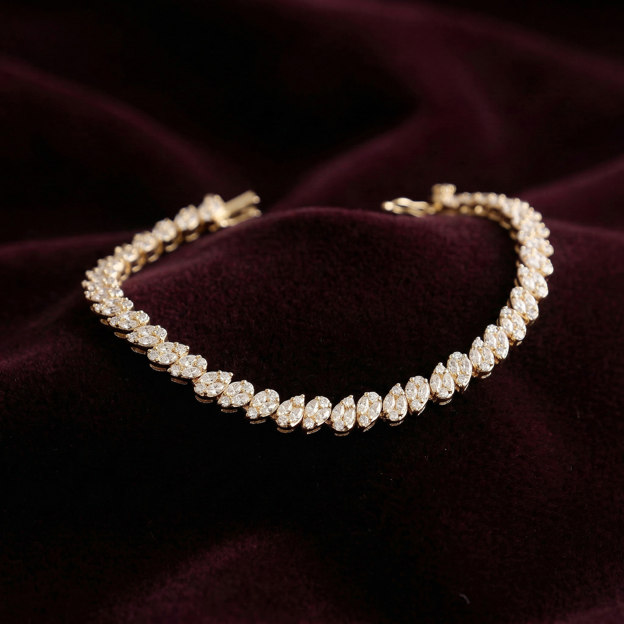 Rosegold Zircon Leafy Tennis Bracelet