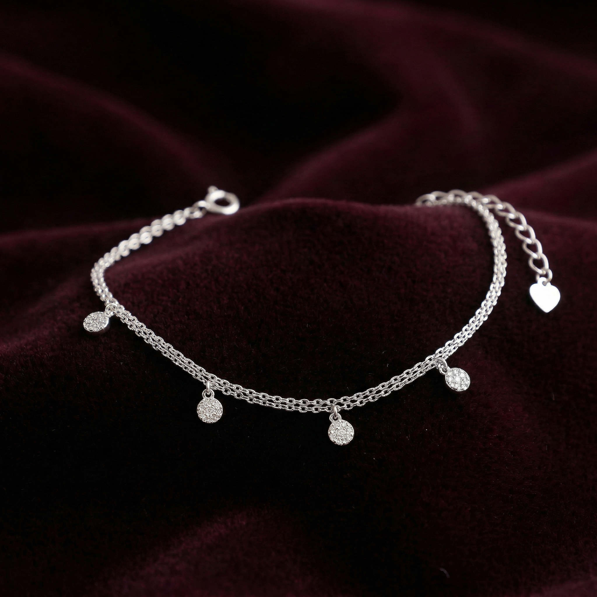 Double Layered Hanging Beads Silver Bracelet