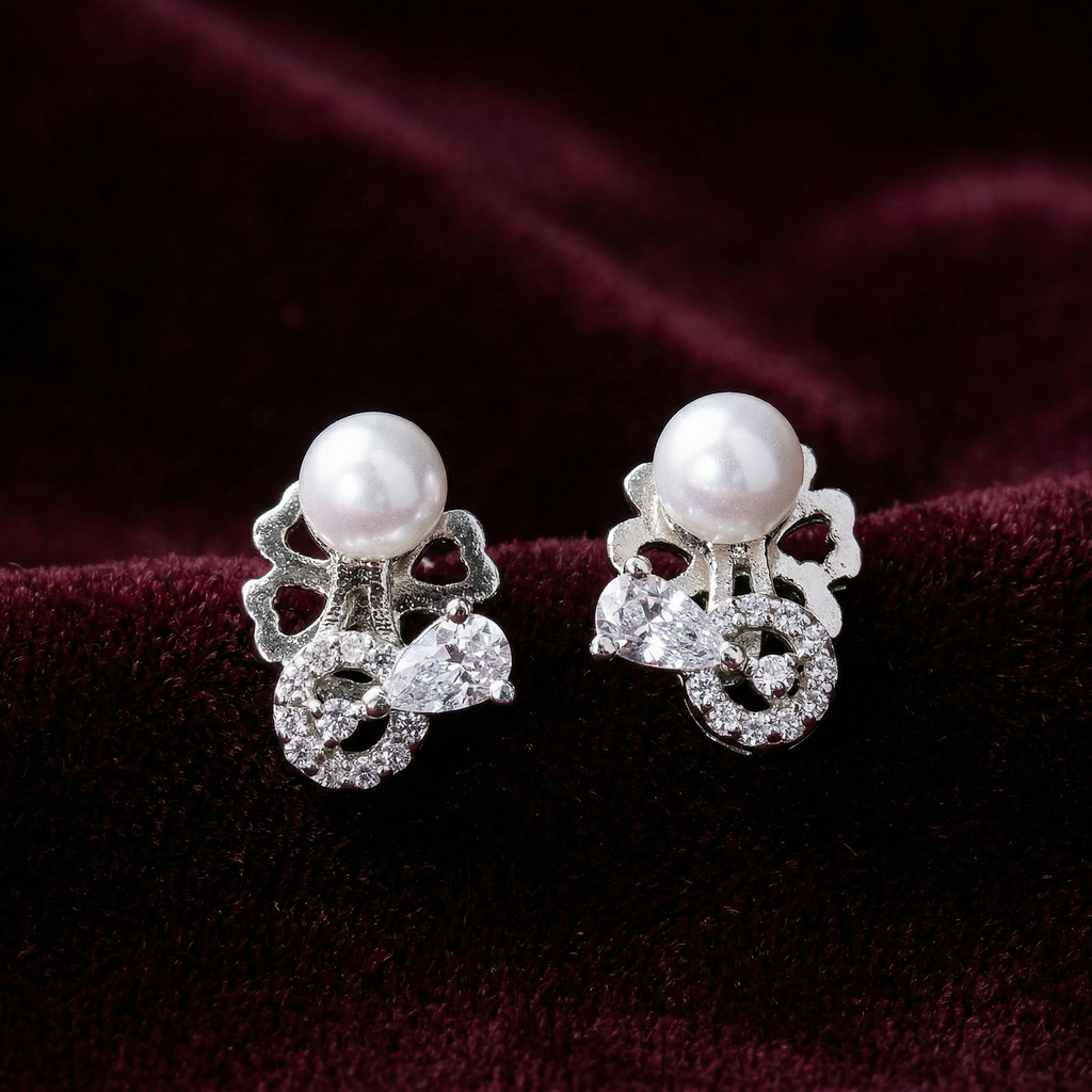 Silver delicate pearl earrings
