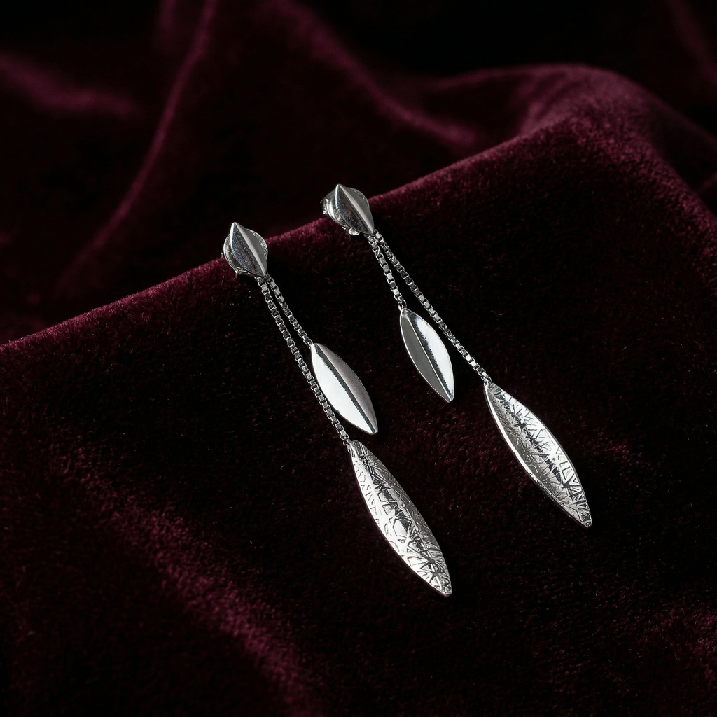 Silver italian leaf dangler earrings