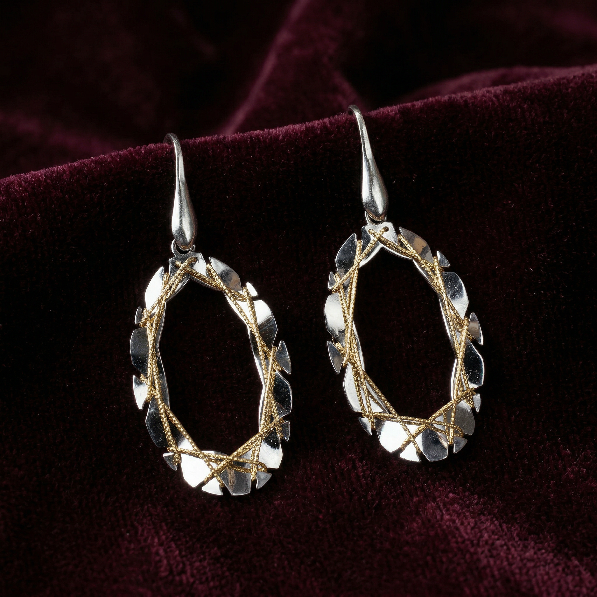 Silver golden italian dangler earrings