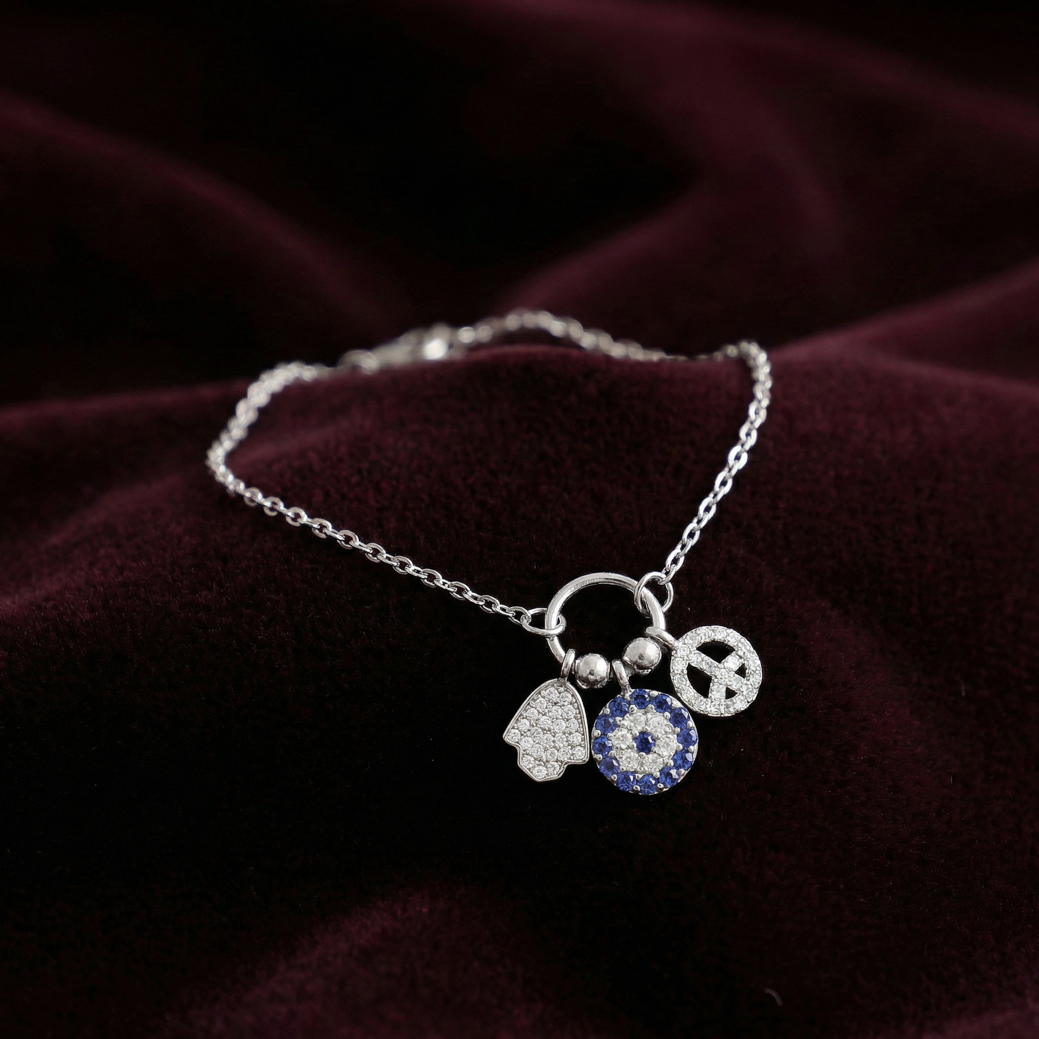 Silver EvilEye Charms Bracelet