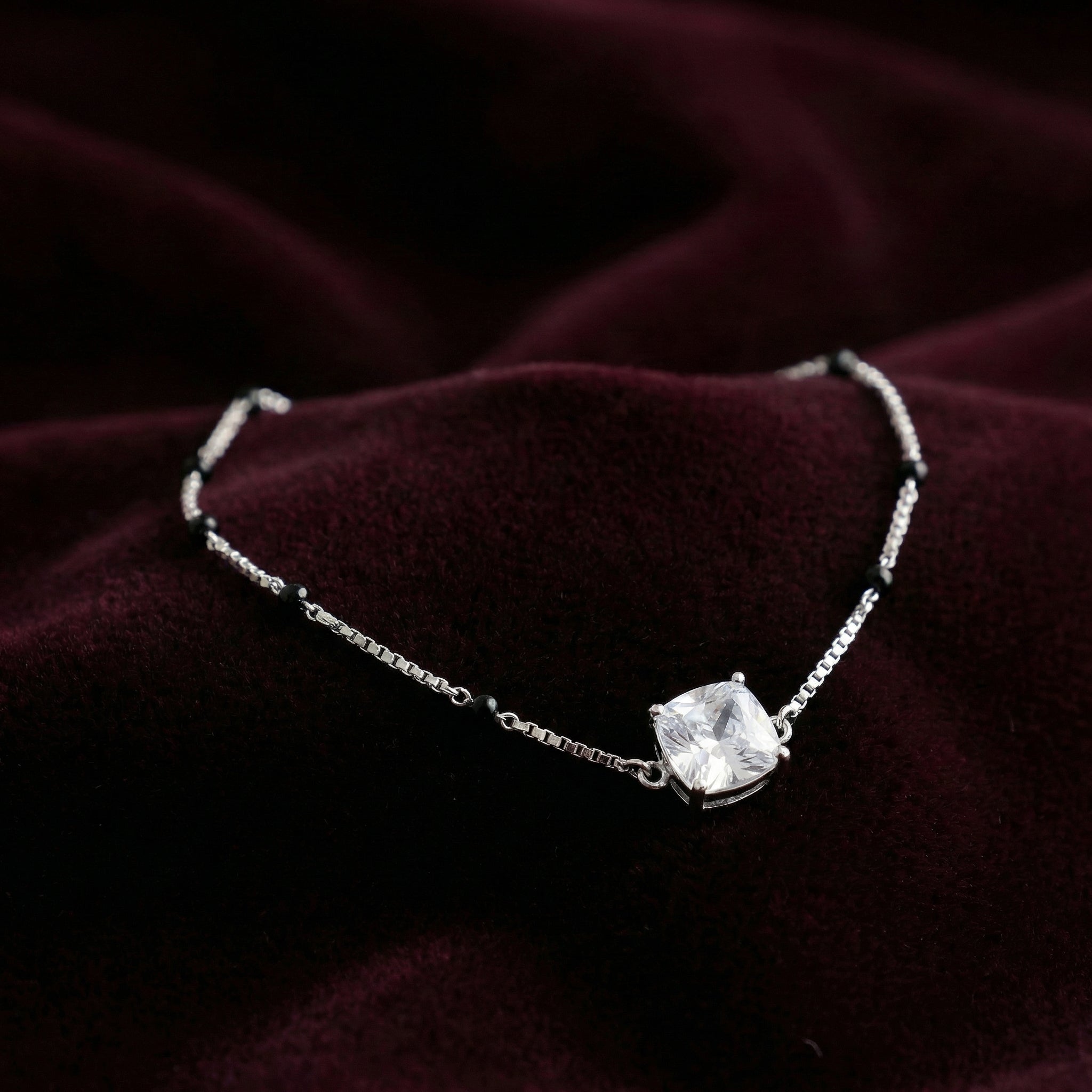 Silver Cushion Cut Hand Mangalsutra