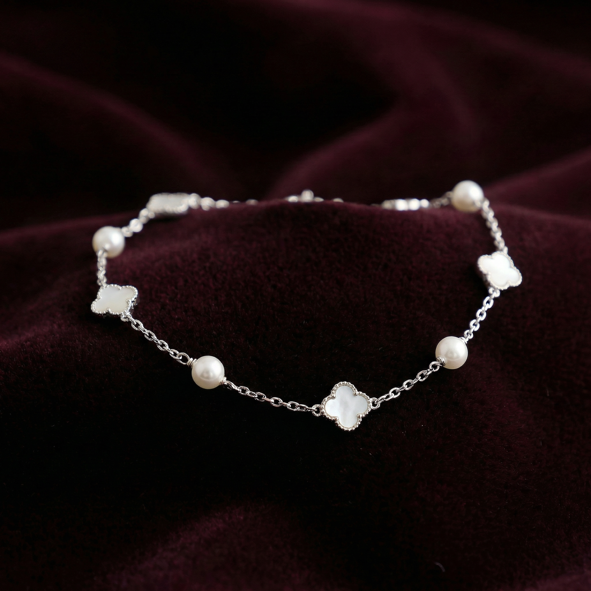 Silver  Pearlescent Enamel Bracelet