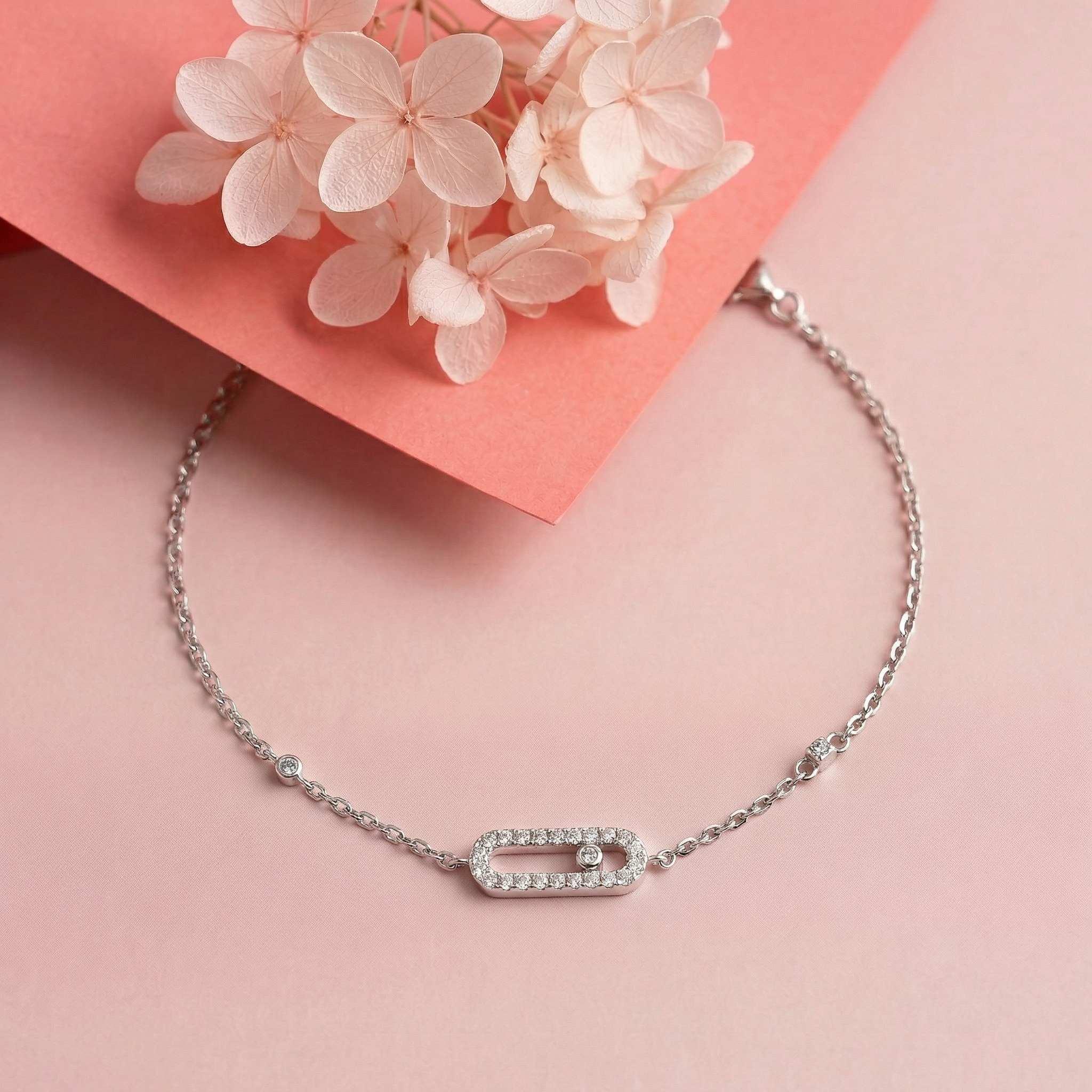 Silver Diamond Rectangle Delicate Bracelet