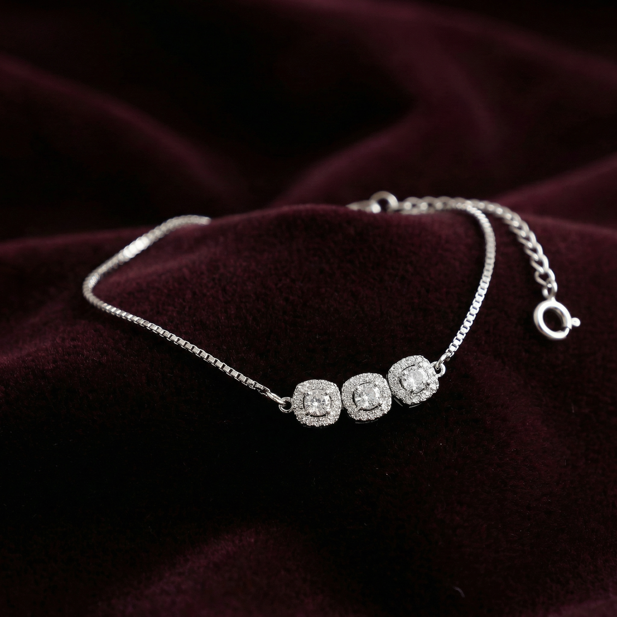 Silver Triple Circle Solitaire Bracelet