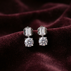 Silver solitaire round and rectangle stud earrings