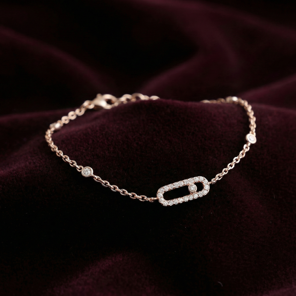 Rose Gold  Diamond Rectangle Delicate Bracelet