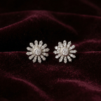 Silver flower shape round earrings