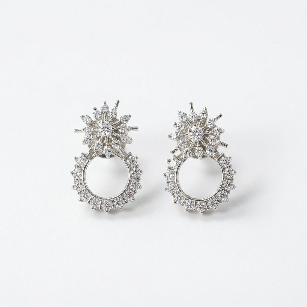 Silver diamond studded sunflower earrings
