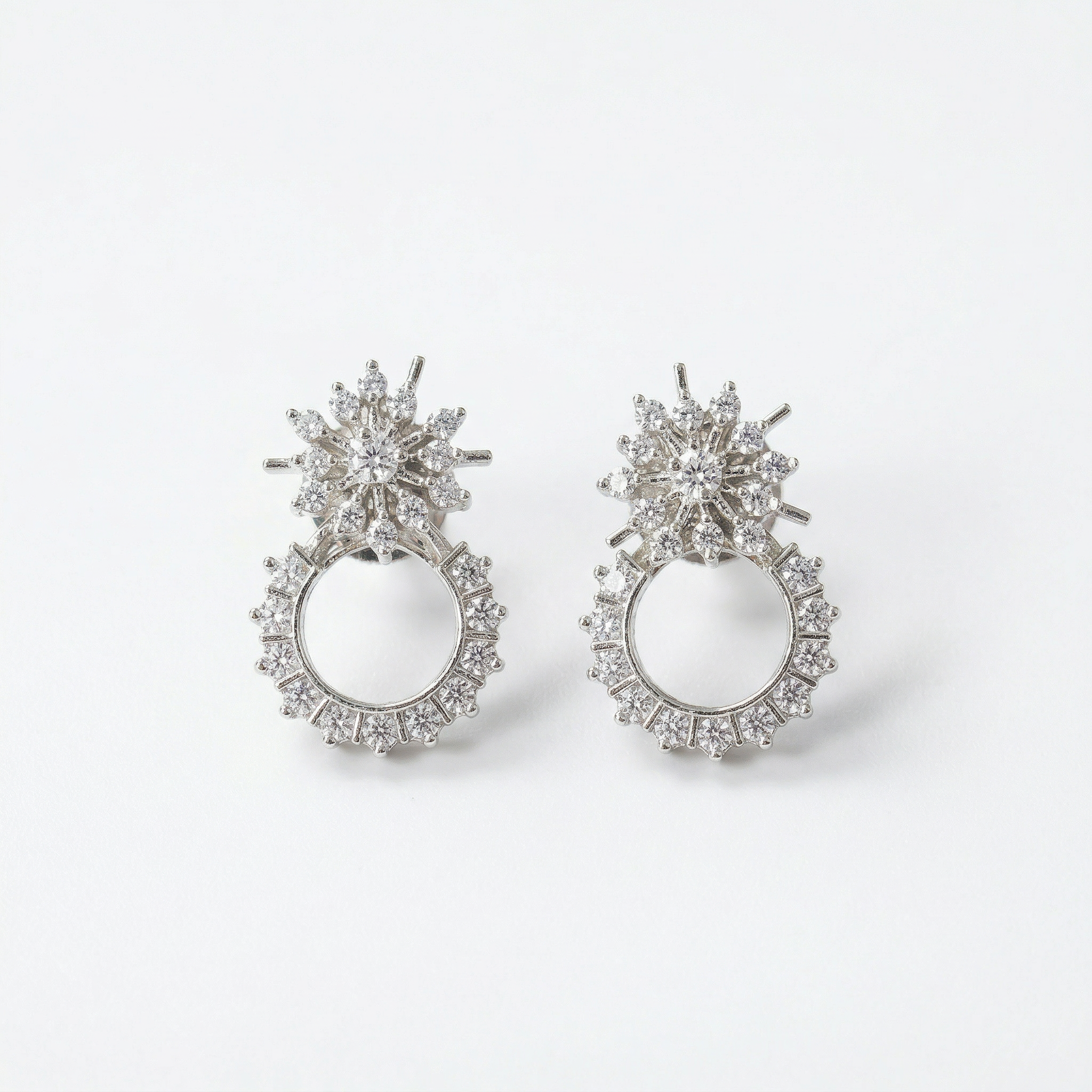 Silver diamond studded sunflower earrings