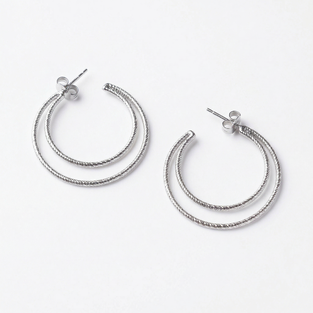 Silver italian double loops earrings