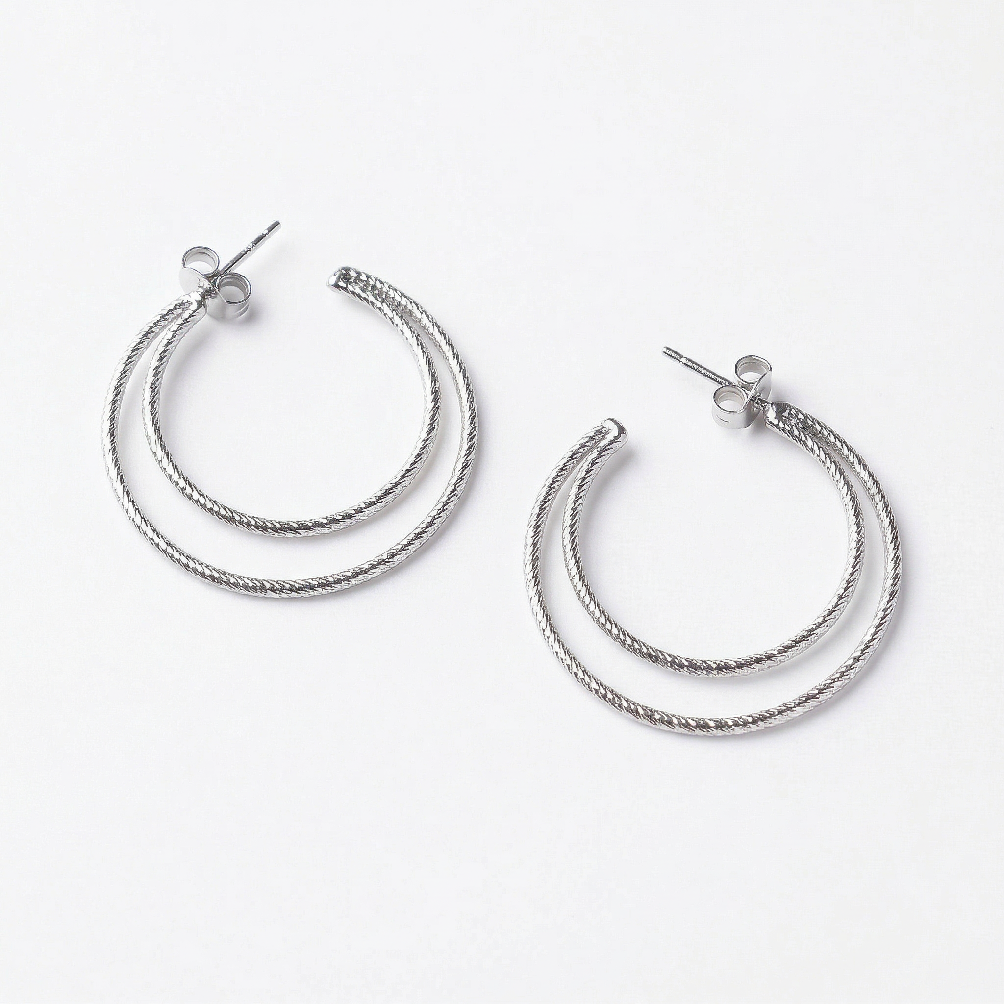 Silver italian double loops earrings