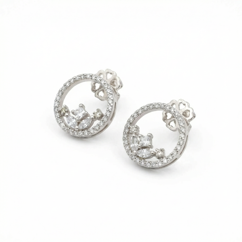 Silver heart shaped designer danglers earrings
