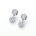 Silver solitaire round and rectangle stud earrings