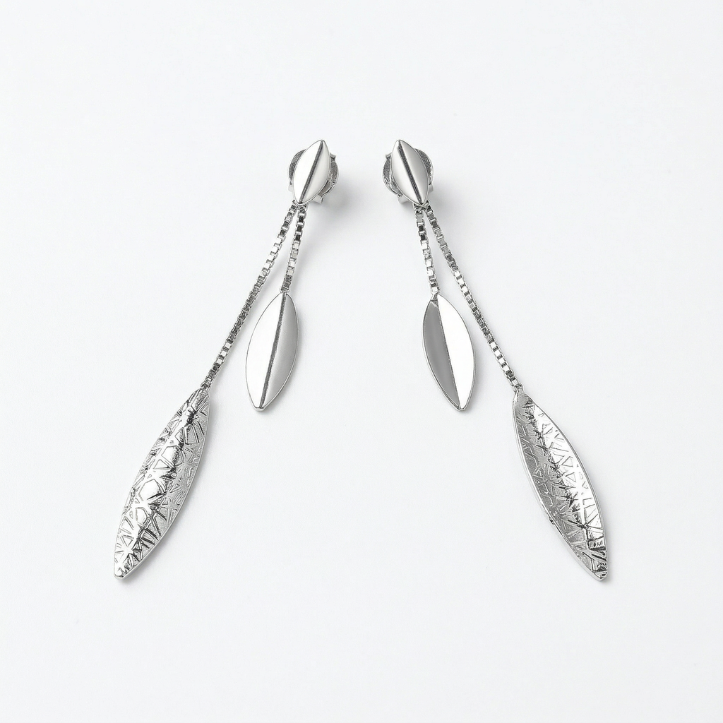Silver italian leaf dangler earrings